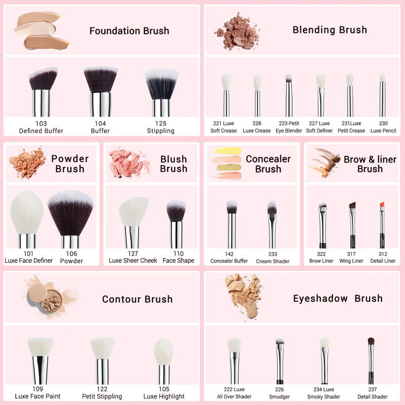 Jessup Makeup brushes 6- 25pcs Make up Brush set Professional Natural Synthetic Foundation Powder Contour Blending Eyeshadow
