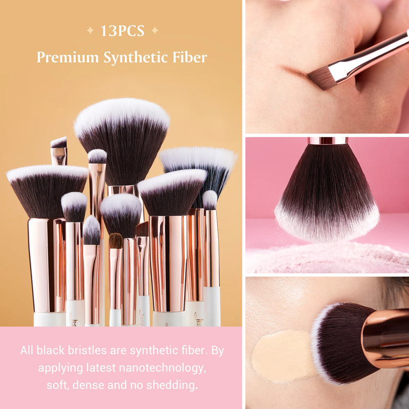 Jessup Professional Makeup brushes set ,6- 25pcs Makeup brush Natural Synthetic Foundation Powder Highlighter Pearl White T215