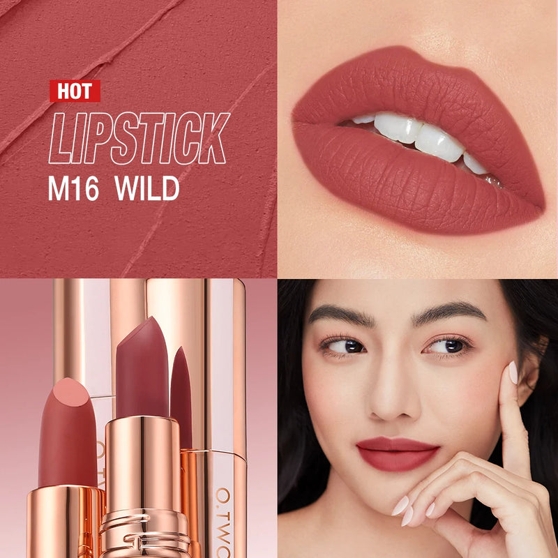 O.TWO.O Matte Lipstick Long Lasting Waterproof Lip Stick Smudge-free Classic Highly Pigmented Velvet Finish Lip Tint Makeup